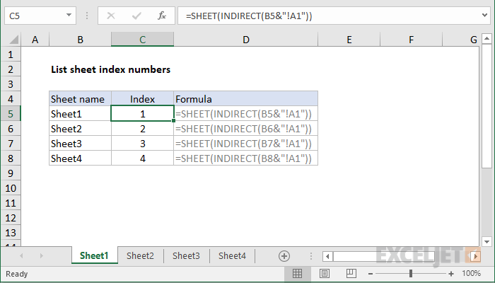 Excel formula: List sheet index numbers