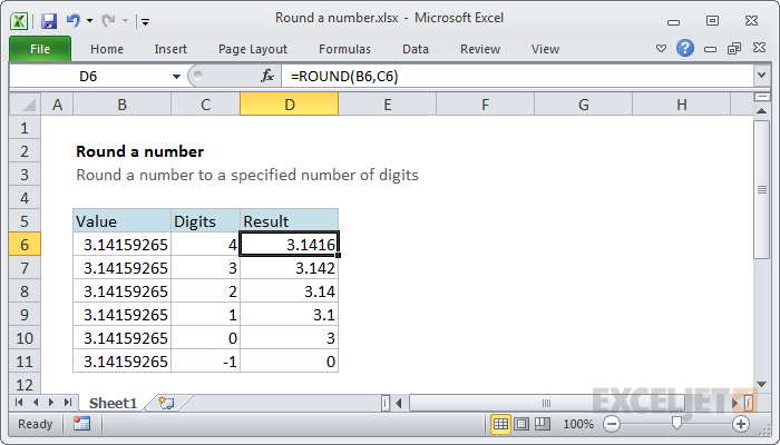 Excel formula: Round a number