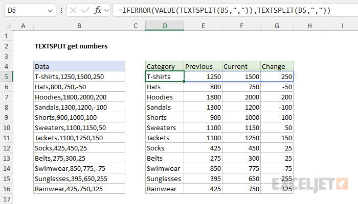 Excel formula: TEXTSPLIT get numeric values