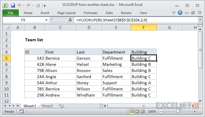 Excel formula: VLOOKUP from another sheet