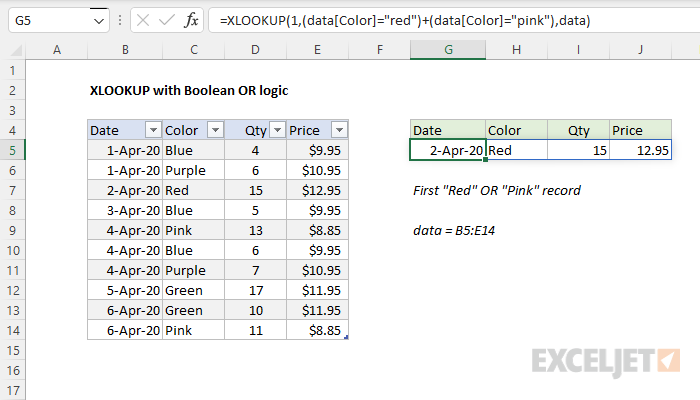 Excel formula: XLOOKUP with Boolean OR logic