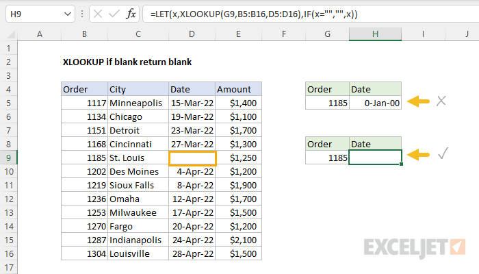Excel formula: XLOOKUP return blank if blank