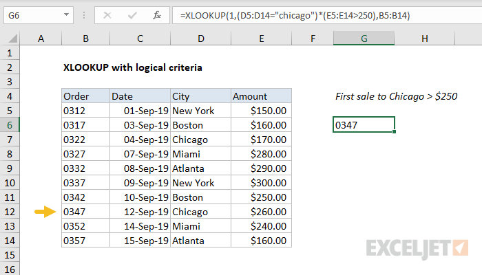 Excel formula: XLOOKUP with logical criteria