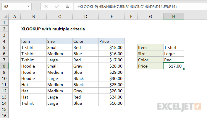 Excel formula: XLOOKUP with multiple criteria | Exceljet