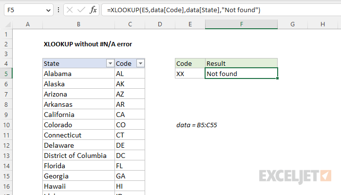 Excel formula: XLOOKUP without #N/A error