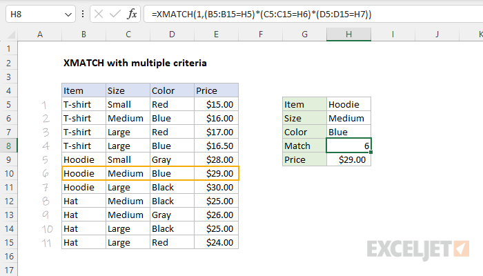 Excel formula: XMATCH with multiple criteria