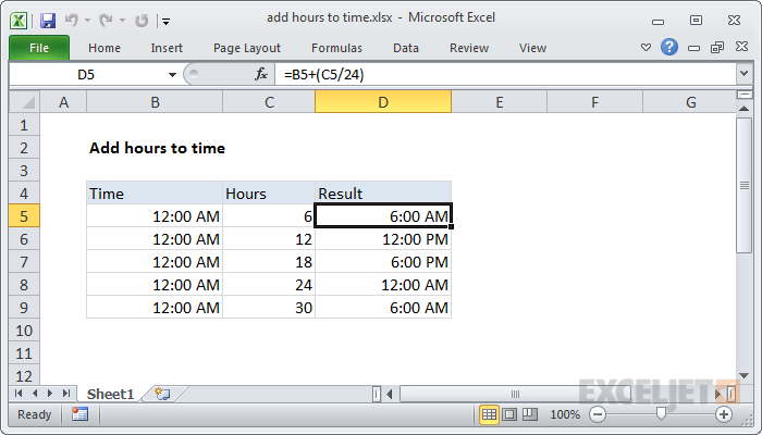 Excel formula: Add decimal hours to time