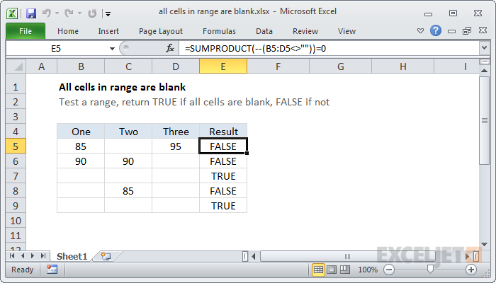 Excel formula: All cells in range are blank
