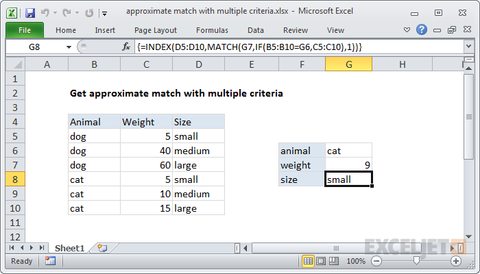 Excel formula: Approximate match with multiple criteria