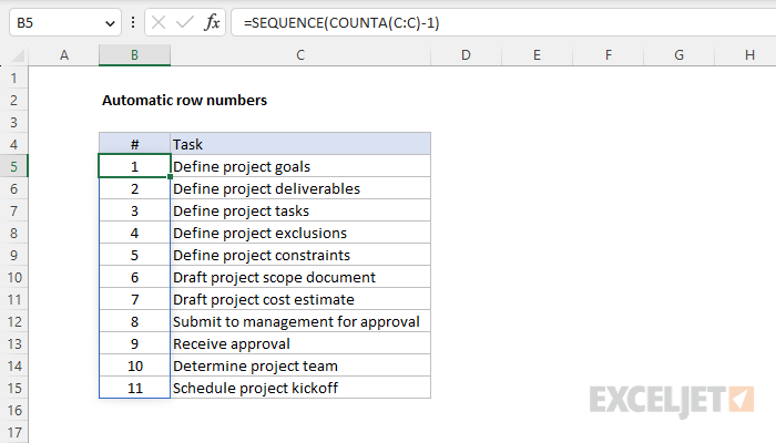 Excel formula: Automatic row numbers