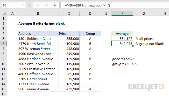 Excel formula: Average if criteria not blank