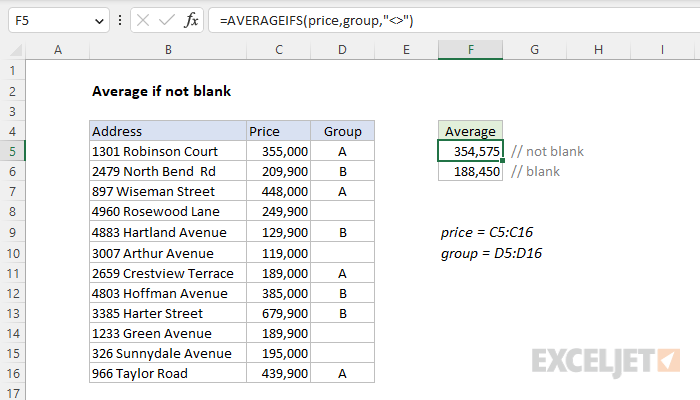 Excel formula: Average if not blank