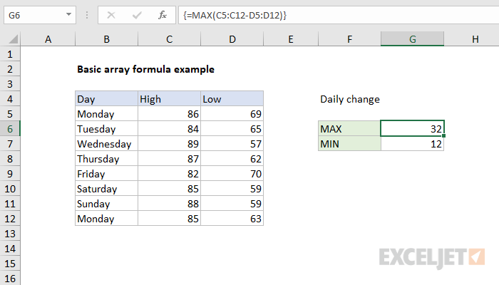 Excel formula: Basic array formula example