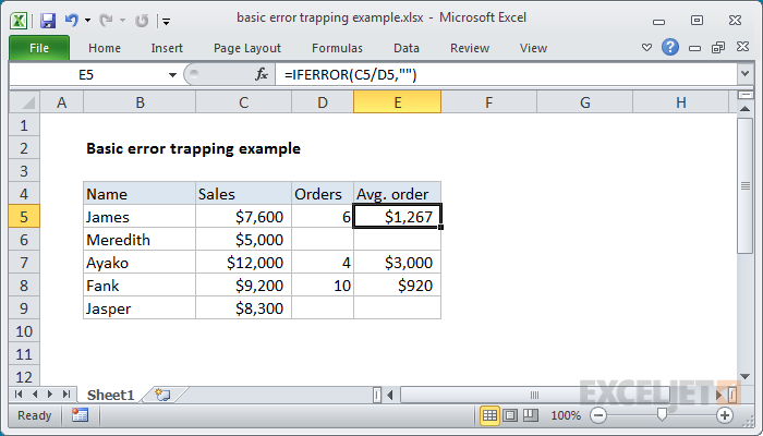 Excel formula: Basic error trapping example