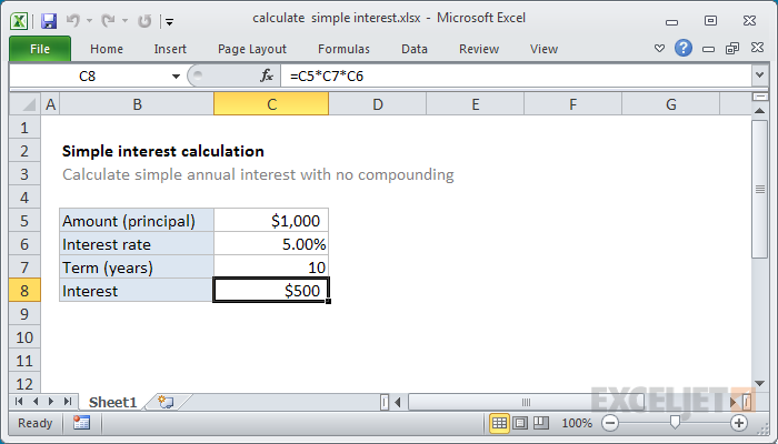 Excel formula: Calculate simple interest