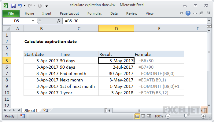 Excel formula: Calculate expiration date