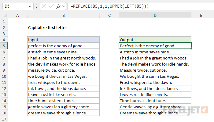 Excel formula: Capitalize first letter in a text string
