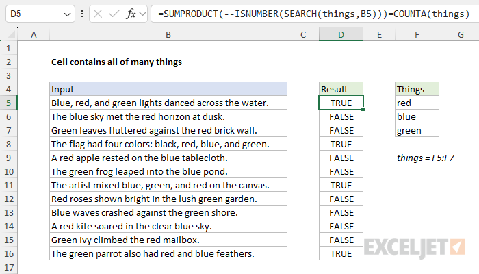 Cell Contains All Of Many Things Excel Formula Exceljet 5899