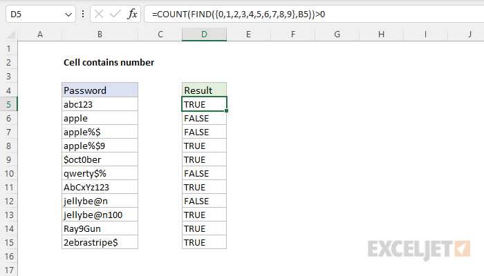 Excel formula: Cell contains number