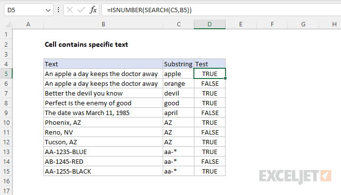 Excel formula: Cell contains specific text