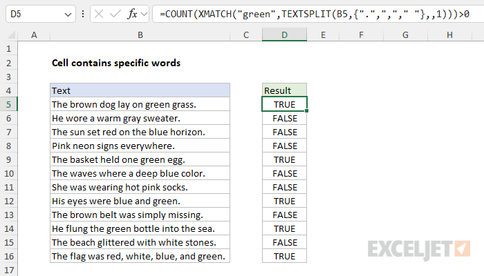 Excel formula: Cell contains specific words