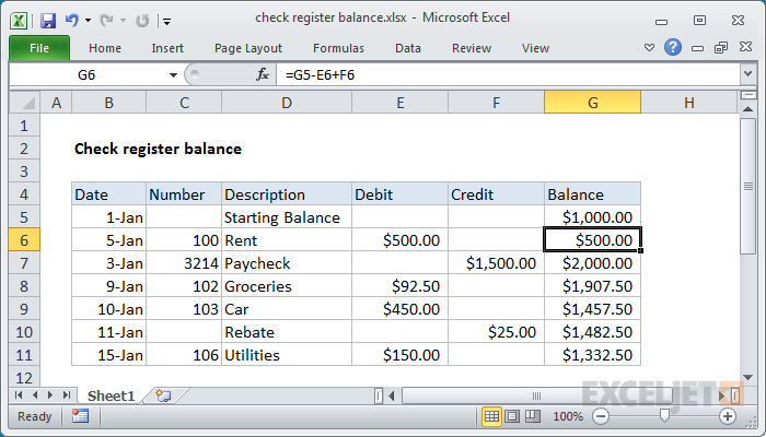 Excel Formula: Проверьте баланс регистрации