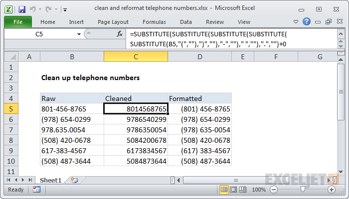 Excel formula: Clean and reformat telephone numbers