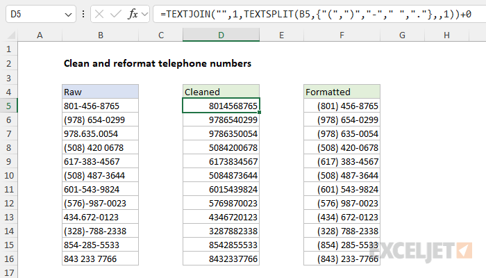Excel formula: Clean and reformat telephone numbers