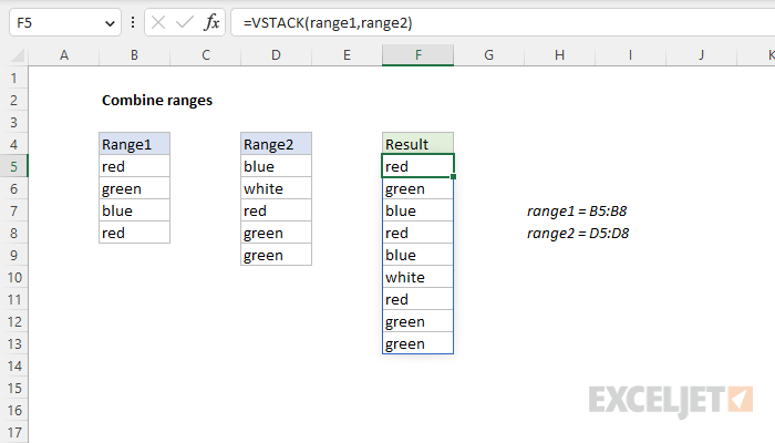 Excel formula: Combine ranges