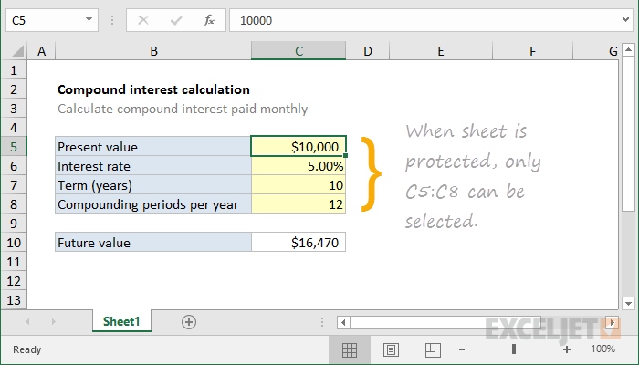 Excel formula: Highlight unprotected cells