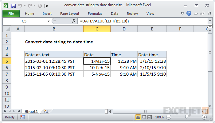 Excel formula: Convert date string to date time