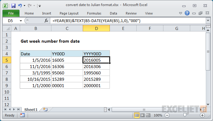 Convert date to Julian format - Excel formula | Exceljet