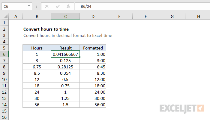Excel formula: Convert decimal hours to Excel time