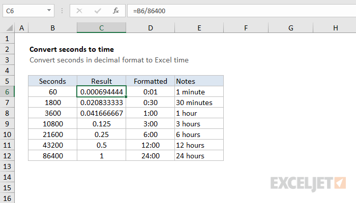 Excel formula: Convert decimal seconds to Excel time