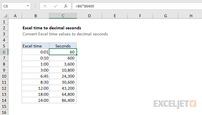 Excel formula: Convert Excel time to decimal seconds