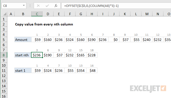 Excel formula: Copy value from every nth column