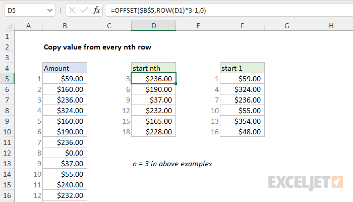 Excel formula: Copy value from every nth row