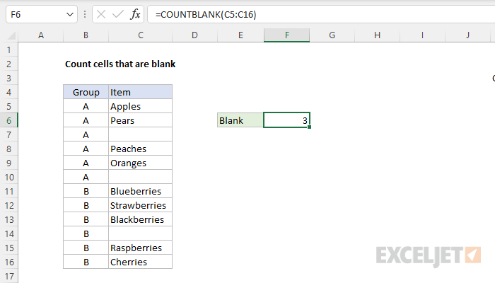 Excel formula: Count cells that are blank