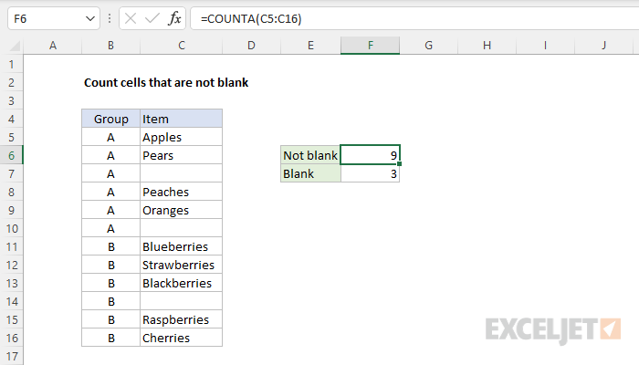 Excel formula: Count cells that are not blank