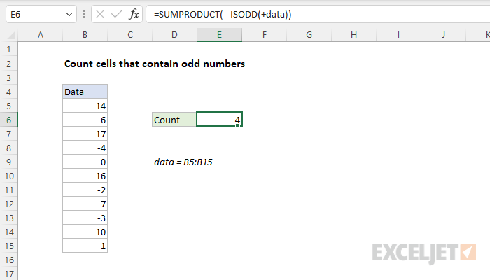 Excel formula: Count cells that contain odd numbers