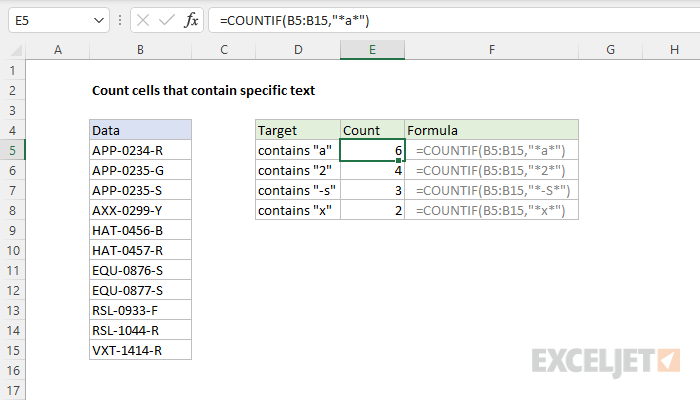 Excel formula: Count cells that contain specific text