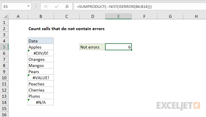 Excel formula: Count cells that do not contain errors