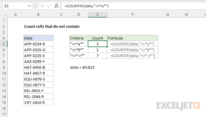 Excel formula: Count cells that do not contain