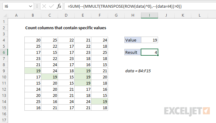 Excel formula: Count columns that contain specific values