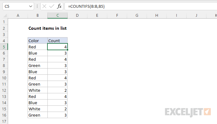 Excel formula: Count items in list