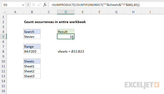 Excel formula: Count occurrences in entire workbook