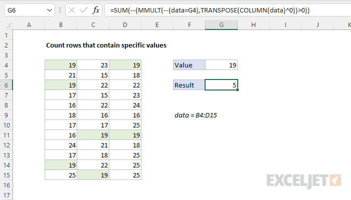 Excel formula: Count rows that contain specific values