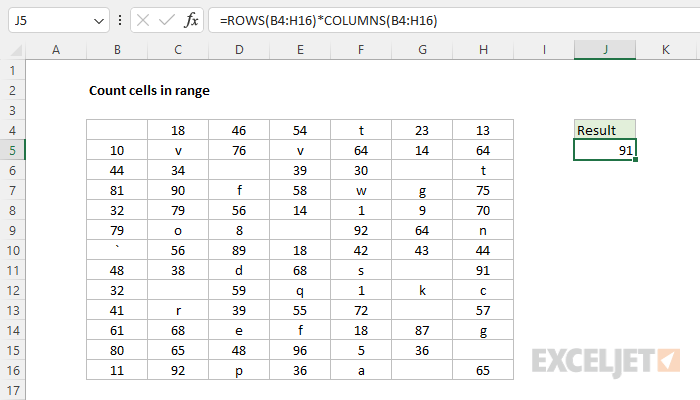 Excel formula: Count cells in range