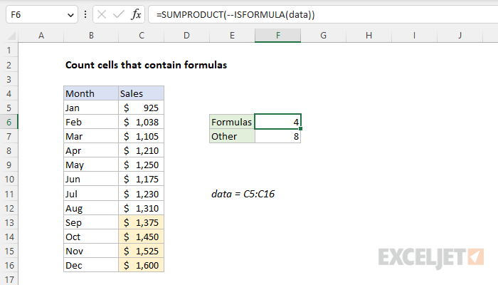Excel formula: Count cells that contain formulas