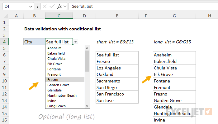 Excel formula: Data validation with conditional list